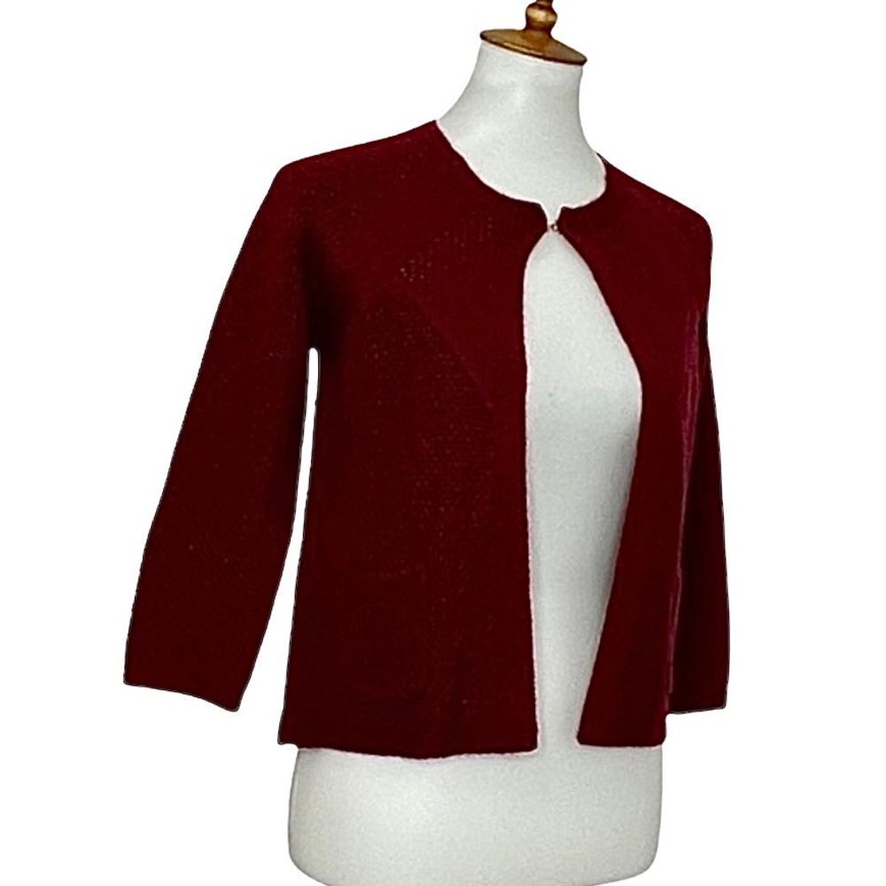 Design History Crop Cardigan Single Hook & Eye Closure Burgundy Size Small